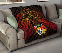 Tonga Polynesian Premium Quilt - Tonga Coat Of Arms & Red Manta Ray - Polynesian Pride
