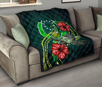 Pohnpei Polynesian Premium Quilt - Green Turtle Hibiscus - Polynesian Pride