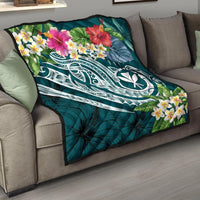 Polynesian Hawaii Kanaka Maoli Premium Quilt - Summer Plumeria Blue - Polynesian Pride