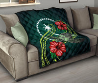 Chuuk Micronesia Premium Quilt - Green Turtle Hibiscus - Polynesian Pride