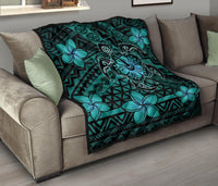 Hawaii Mix Polynesian Turtle Plumeria Premium Quilt - AH - Nick Style - Turquoise - Polynesian Pride