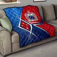 Samoa Premium Quilt - Samoa Flag with Polynesian Patterns Blue - Polynesian Pride