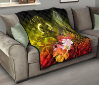 Vanuatu Custom Personalised Premium Quilt - Humpback Whale with Tropical Flowers (Yellow) - Polynesian Pride