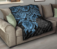 Fiji Polynesian Premium Quilt - Fiji Flag & Blue Turtle Hibiscus - Polynesian Pride
