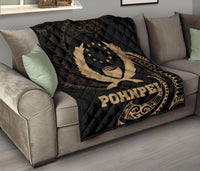 Pohnpei Micronesia Premium Quilt - Gold Tribal Wave Black - Polynesian Pride