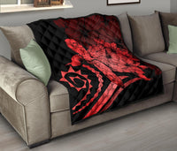 Hawaii Turtle Hibiscus Polynesian Vintage Premium Quilt - Blue - Polynesian Pride