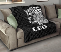 Sun In Leo Zodiac Premium Quilt Polynesian Tattoo Simple - White - Polynesian Pride
