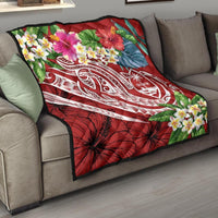 Guam Polynesian Premium Quilt - Summer Plumeria (Black) Red - Polynesian Pride