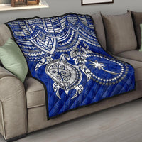Chuuk Polynesian Premium Quilt - Chuuk Flag & White Turtle Hibiscus (Blue) BLUE - Polynesian Pride
