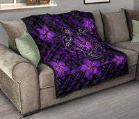 Hawaii Mix Polynesian Turtle Plumeria Premium Quilt - AH - Nick Style - Purple - Polynesian Pride
