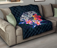 Polynesian Premium Quilt - Manta Ray And Hibiscus - Polynesian Pride