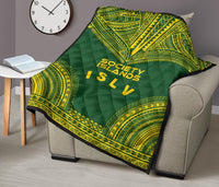 Society Islands Premium Quilt - Society Islands Flag Polynesian Chief Green Version - Polynesian Pride