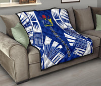Cook Islands Premium Quilt - Cook Islands Polynesian White Tattoo (Blue) - Polynesian Pride