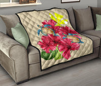Hawaii Turtle Hibiscus Beige Simple Style - Premium Quilt AH - Polynesian Pride