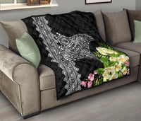 Hawaii Premium Quilt - Mantaray With Hibiscus Flowers - Polynesian Pride