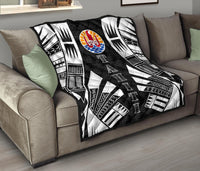 Tahiti Premium Quilt - Tahiti Flag Polynesian White Tattoo (Black) - Polynesian Pride