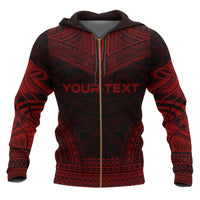 Papua New Guinea Polynesian Chief Custom Zip up Hoodie Red Version - Polynesian Pride