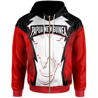 Papua New Guinea Zip Hoodie PNG Coat of Arms Unisex Red Black - Polynesian Pride