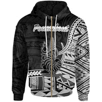 New Caledonia Islands Zip Hoodie Pouembout Seal of New Caledonia Polynesian Patterns Unisex Black - Polynesian Pride
