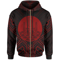 French Polynesia Zip Hoodie French Polynesia Seal Red Tribal Patterns Unisex White - Polynesian Pride