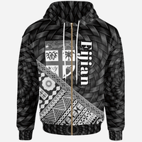 Fiji Zip Hoodie Black Tapa Patterns With Bamboo Unisex Black - Polynesian Pride