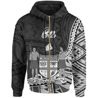Fiji Zip Hoodie Ba Seal of Fiji Polynesian Patterns Unisex Black - Polynesian Pride