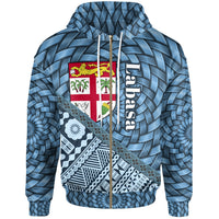 Fiji Zip Hoodie Labasa Tapa Patterns With Bamboo Unisex Blue - Polynesian Pride