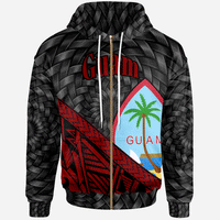 Guam Zip Hoodie Red Tapa Patterns With Bamboo Unisex Black - Polynesian Pride