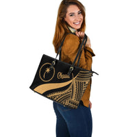 Chuuk Large Leather Tote Bag - Gold Polynesian Tentacle Tribal Pattern - Polynesian Pride