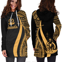 Vanuatu Women's Hoodie Dress - Gold Polynesian Tentacle Tribal Pattern - Polynesian Pride