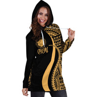 Northern Mariana Islands Women's Hoodie Dress - Gold Polynesian Tentacle Tribal Pattern - Polynesian Pride