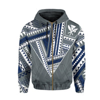 Hawaii Hoodie Zip Football Jersey Style Gray and Blue - Polynesian Pride