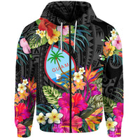 Custom Guam Polynesian Hoodie Tropical Flowers Colorful Vibes LT8 Zip Hoodie Red - Polynesian Pride