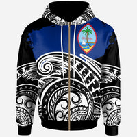 Guam Custom Zip Hoodie Ethnic Style With Round Black White Pattern Unisex Black - Polynesian Pride
