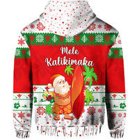Hawaii Christmas Zip Hoodie Santa Claus Surfing Simple Style White LT8 - Polynesian Pride