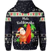 Hawaii Christmas Hoodie Santa Claus Surfing Simple Style Navy LT8 - Polynesian Pride