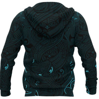 New Zealand Zip up Hoodie, Maori Gods Zipper Hoodie, Tumatauenga (God of War) Blue - Polynesian Pride