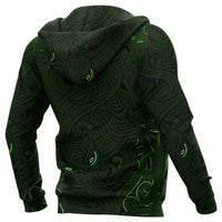 New Zealand Zip up Hoodie, Maori Gods Zipper Hoodie, Tumatauenga (God of War) Green - Polynesian Pride
