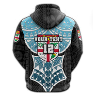 Custom Fiji Tapa Rugby Zip Hoodie Armor Style Black - Polynesian Pride