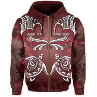 Custom Hawaii Love Valentines Day Turtle Polynesian Hoodie (Zip up) Bray Style - Polynesian Pride