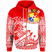 Tonga Custom Zip up Hoodie Youthful Dynamic Style Red White Color Unisex Red - Polynesian Pride