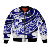Polynesian Tribal Sleeve Zip Bomber Jacket Blue LT6 Unisex Blue - Polynesian Pride