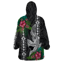 Hawaii Kakau Wearable Blanket Hoodie Mix Sharks Polynesian Hibiscus LT6 - Polynesian Pride