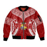 Personalised Tonga Independence Day Sleeve Zip Bomber Jacket Kupesi Pattern Mix Style LT7 Unisex Red - Polynesian Pride