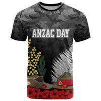 ANZAC DAY T Shirt Camo Style Slouch Hats Mix Silver Fern Golden Wattle LT7 Black - Polynesian Pride