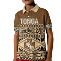 Personalised Tonga Independence Day Kid Polo Shirt Ngatu Tapa Style LT7 Kid Brown - Polynesian Pride