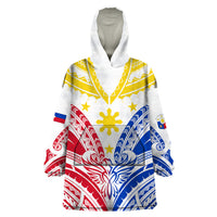 Personalised Philippines Independence Day Wearable Blanket Hoodie Tribal Sun and Stars Ver 02 LT7 One Size White - Polynesian Pride