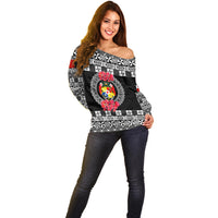 (Custom Personalised) Tonga Emancipation Day Off Shoulder Sweater Independence Day - Simple Ngatu Heilala Flower - Black LT8 - Polynesian Pride