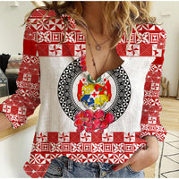 (Custom Personalised) Tonga Emancipation Day Women Casual Shirt Independence Day - Simple Ngatu Heilala Flower - White Red LT8 Female Red - Polynesian Pride