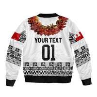 (Custom Personalised) Tonga Emancipation Day Sleeve Zip Bomber Jacket Independence Day - Fancy Kahoa Heilala Flower - White Black LT8 - Polynesian Pride